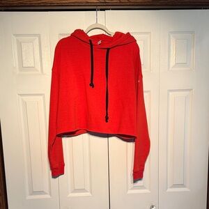 ALO Yoga Red Cropped Hoodie with Black Drawstrings
